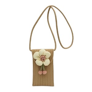 Woven Mobile Phone Bag Vertical <b>Square</b> Khaki Off White Flower Design Portable Everyday Outfits Summer 2022 - Product Image 5