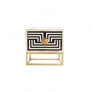 Buffet Moderne Jonathan Adler à Rayures Noires et Blanches avec Portes Vitrées, Meuble de Rangement Op Art pour Salon - Product Image 4