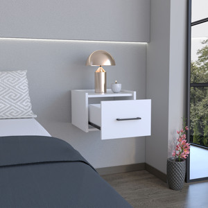 <b>Floating</b> Nightstand White Wall Mounted With <b>Drawer</b> And Surface Space Saving Design For Bedroom - Product Image 1