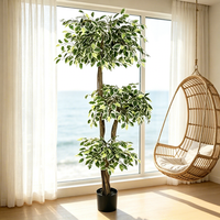 Nouvelle Décoration d'Intérieur : Arbre Ficus Artificiel en Pot à 3 Niveaux, Variété Variée, en Plastique, pour Événements, Mariages, Fêtes et Décoration de la Maison