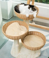 Tour d'arbre à chat avec panier en osier en rotin, 3 grands paniers de nid tissés à la main, perchoir de fenêtre pour grands chats jusqu'à 20lb