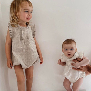 Ropa de Bebé Recién Nacido, Mono de Lino con Volantes, Transpirable, de Cáñamo y Algodón, para Verano, Venta al Por Mayor - Product Image 3