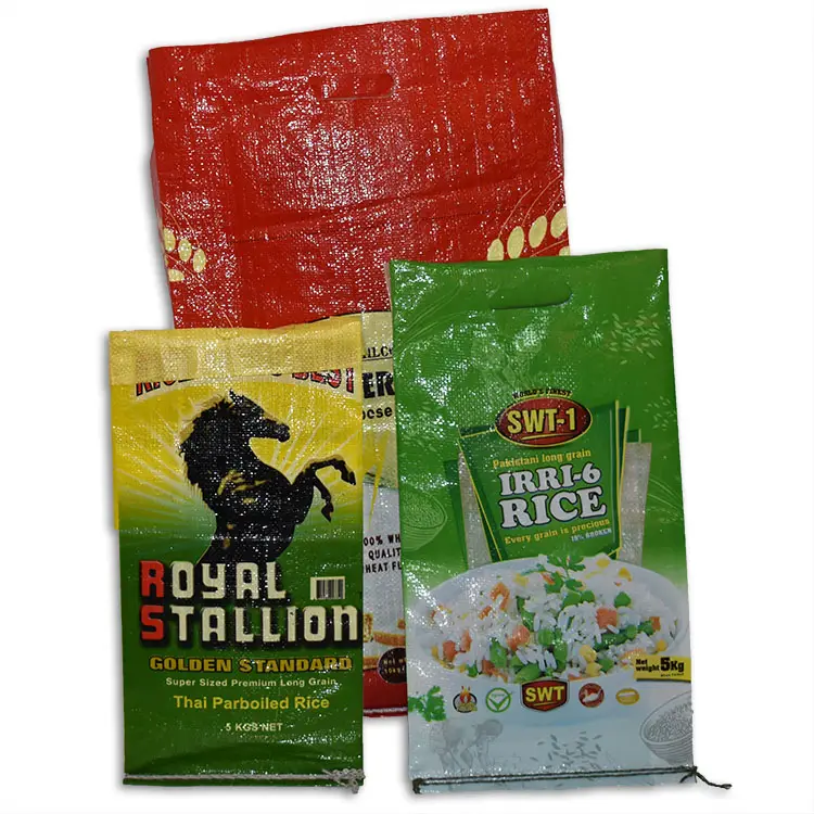 Sachets de riz stratifiés, sacs de riz de 50 lb, en plastique PP tissés pour emballage de riz de 5 kg