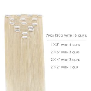Extensiones de Cabello Humano Remy Brasileño Virgen Natural, con Alineación de Cutícula, Rubio Claro, Clip, para Máquina de Cabello - Product Image 2