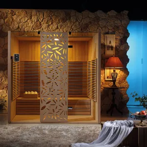 Inframerah Ruang sauna rumah tradisional Finlandia dengan kompor dan batu