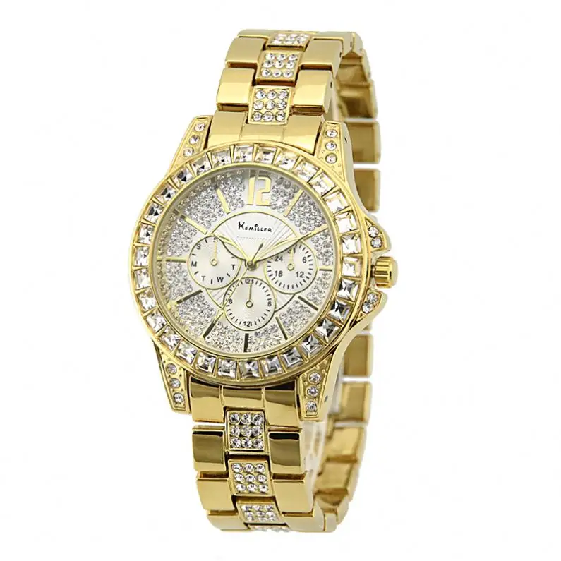 Wholesale Women Golden Watchband Top Brand Luxury Japan Quartz Waterproof Stainless Wrist Watch for Lady Fashion