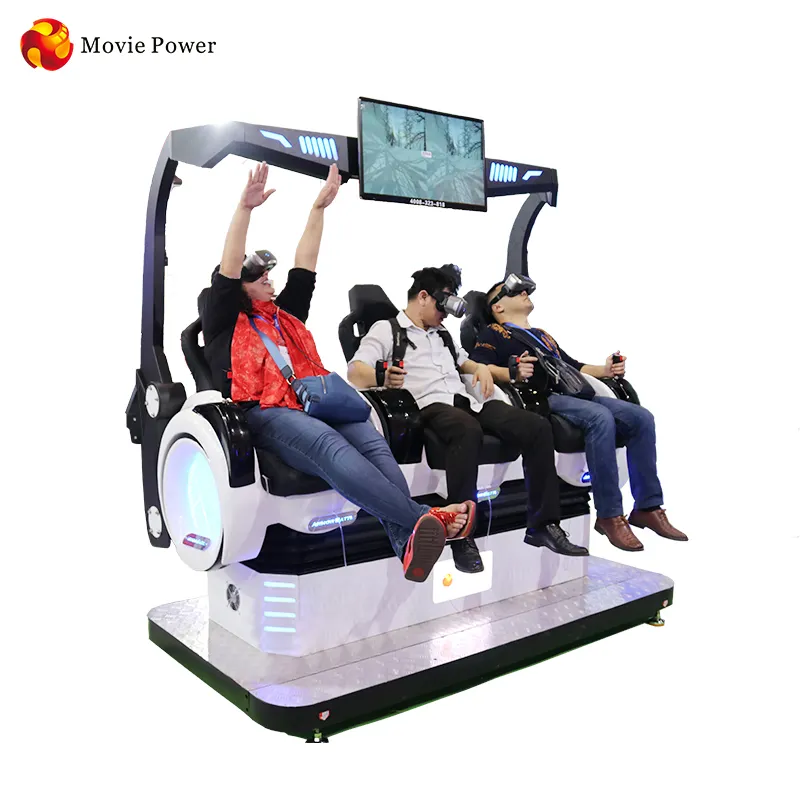 מציאות מדומה סימולציה רוכב 3 מושבי 9d 360 vr קולנוע תנועה כיסא ירי משחקים אינטראקטיביים עבור קניון וכיף עיר