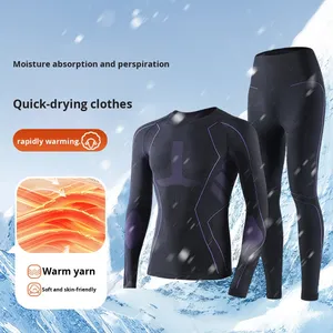 Ensemble de sous-vêtements de <span class=keywords><strong>ski</strong></span> respirant Polartec imperméable 100 % polyester à fusion sans couture, séchage rapide, pour <span class=keywords><strong>homme</strong></span> et femme, idéal automne-hiver en extérieur - Product Image 2