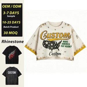 T-shirt en coton épais 300 g/m² pour homme, coupe oversize, délavé à l'acide, avec strass, impression sur bords coupés, style streetwear, débardeur personnalisé de haute qualité - Product Image 1