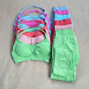 Conjuntos Deportivos <span class=keywords><strong>de</strong></span> Secado Rápido para Mujer con Logotipo Personalizado, para Gimnasio, Running, Entrenamiento, Color Sólido, Alta Elasticidad, Transpirables, para <span class=keywords><strong>Yoga</strong></span> - Product Image 1