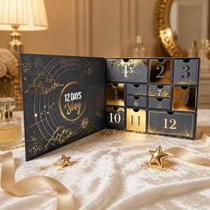 Calendario <span class=keywords><strong>de</strong></span> Adviento <span class=keywords><strong>de</strong></span> Lujo '12 Días <span class=keywords><strong>de</strong></span> Slay', Diseño Celestial con Lámina Dorada, Caja <span class=keywords><strong>de</strong></span> Belleza con Cajones, Embalaje <span class=keywords><strong>de</strong></span> Papel para Venta al Por Mayor, Marca Privada OEM - Product Image 3