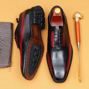 Handmade Red and Black Gradient Oxford <b>Shoes</b> for Men - Business Formal Wear - British Retro Style - Stylish Luxury - Product Image 1