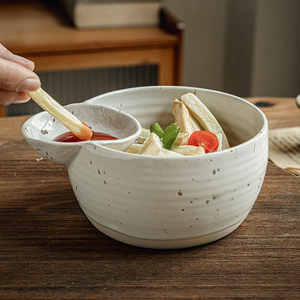 Cuenco para servir patatas fritas y pollo frito, vajilla de cerámica para ensalada de frutas, patatas fritas, ramen, bola de masa con divisor de salsa de tomate - Product Image 5