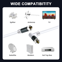 Cable Coaxial RG6 Blanco con Triple Blindaje Trenzado, Conductor de Cobre Desnudo, Conector en Ángulo de 90 Grados para HDTV, TV 1080P, Internet (PVC)