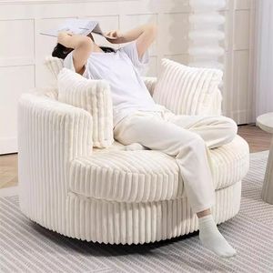 Fauteuil pivotant en velours côtelé crème avec rotation à 360 degrés pour salon, fauteuil individuel - Product Image 3