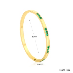 กำไลข้อมือแบบมินิมอลชุบทอง 18k กันน้ำ ดีไซน์เรขาคณิต ทำจากสแตนเลสประดับเพทายสีเขียว สำหรับผู้หญิง - Product Image 3