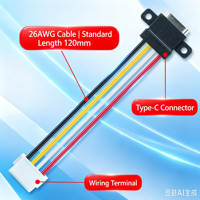 Faisceau de câblage USB-C à montage sur panneau LN-004, connecteur femelle Type-C avec oreilles de fixation, assemblage de câbles 4P 26AWG
