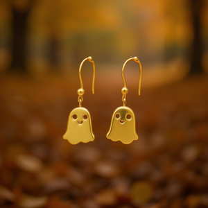 Boucles d'oreilles fantaisie en forme de fantôme doré pour femmes et hommes, bijoux en alliage mignons, boucles d'oreilles à la mode, cadeau de fête, style unisexe - Product Image 2