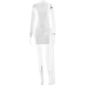 Vestido ajustado sin espalda para mujer, cintura natural, color liso, con capa transparente, para noche - Product Image 5