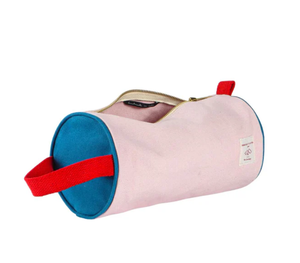 Sac à main à cylindre en toile de coton personnalisé sac de maquillage portable à poignée colorée sac cosmétique ouvert pour femme fermeture éclair en métal contraste - Product Image 3