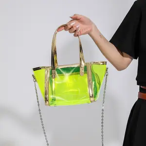 2024 spring summer Hot Girls Neon Colors Clear PVC bags Transparent Bags Ladies Stylish summer beach bags wholesale