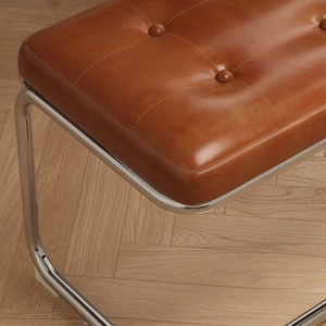 Chaise de salle à manger <span class=keywords><strong>Bauhaus</strong></span> d'occasion, structure en acier inoxydable, dossier en rotin et bois massif, revêtement en cuir, mobilier moderne et simple pour la maison - Product Image 4