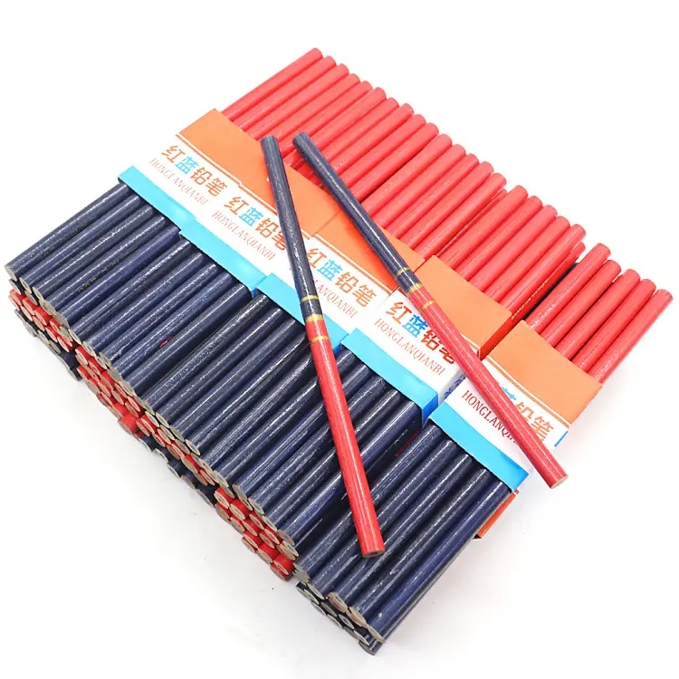 Pensil Tukang Kayu Kualitas Tinggi Timah Biru dan Merah untuk DIY Tukang Kayu Inti Tebal Pensil Bulat