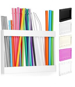 Acrylic Straw Holder with Double Sided Adhesive Tape Reusable Tumbler Straw Organizer Storage <b>Container</b> for Counter Cabinet - Product Image 1