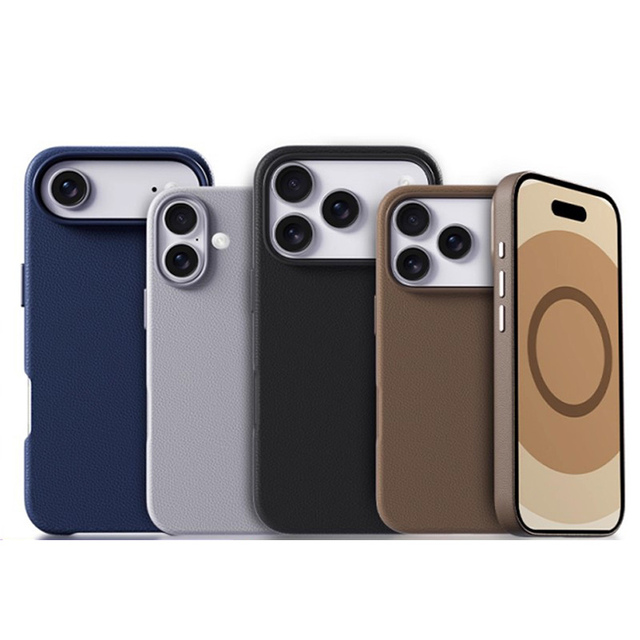 Luxury Magnetic Real Leather Shockproof Animation Shell for 17/16/15/14/13/12/11 Pro Max Original Logo Knit Phone Case