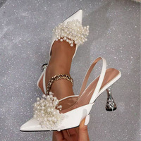 Nouveau à la mode bout pointu à la mode or sandales Talon Femme été perle femmes talons 2025