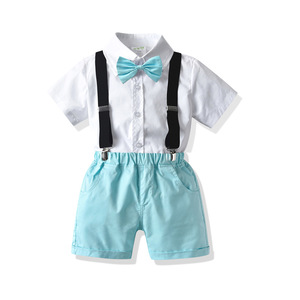 Gran oferta de verano, <span class=keywords><strong>traje</strong></span> Formal para niños <span class=keywords><strong>con</strong></span> anillo, ropa de boda para bebés, ropa para niños pequeños, <span class=keywords><strong>camisa</strong></span>, pantalones cortos, pajarita + tirantes - Product Image 4