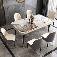 Table à manger minimaliste nordique avec pieds en métal et plateau en marbre, ensemble de meubles de salle à manger, table à dîner avec 4 à 6 chaises