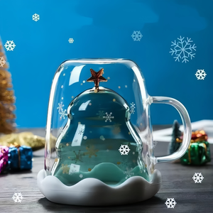 Taza de Vidrio Aislada de Doble Pared para Navidad, 300 ml, Transparente, Reutilizable, para Café, Té, Leche, Taza de Viaje, el Mejor Regalo - Product Image 6