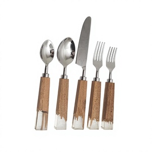 Resin Wood Handle & Stainless Steel with Silver Plated Flatware 5 Pcs Set Cutlery Set SCI Eco Friendly Hot Sale Flatware - Product Image 1