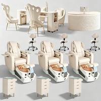 Meubles de salon de manucure de luxe du fabricant, ensemble table de manucure et fauteuil de pédicure avec spa pour les pieds à remous sans tuyauterie et massage corporel complet