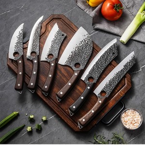 Ensemble de 6 couteaux de cuisine serbes forgés à la main, en acier à haute teneur en carbone, avec manche intégral, pour boucher, désosser et découper la viande (BBQ) - Product Image 2