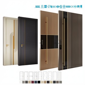 Puerta Principal de Madera de Roble y Nogal Estilo Europeo Americano, Puerta Pivotante Exterior para Casa, Puerta de Entrada Frontal Moderna de Madera - Product Image 5