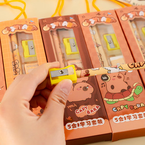 Capybara 5 Piece <b>Stationery</b> Set With Ruler Pencil Sharpener Kids <b>Gift</b> Box Drawing Supplies For School And Office Use - Product Image 2