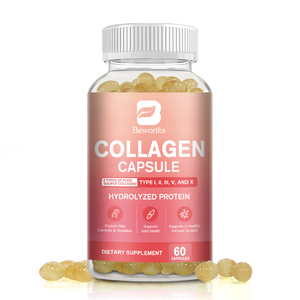 Beworths Multi Collageen (Types I, <span class=keywords><strong>Ii</strong></span>, Iii, V & X) 60Pcs Gehydrolyseerde Eiwitcollageen Softgel Capsule Voor Huid - Product Image 1