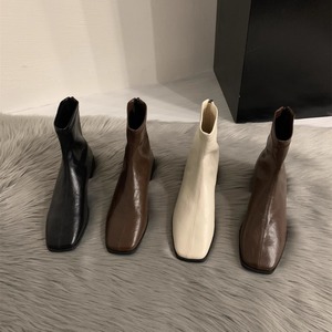 Botines de Mujer, Otoño-Invierno 2026, de Cuero, Tacón Alto, Punta Cuadrada, Estilo Coreano - Product Image 2