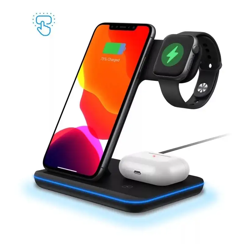 Wireless Charger 3 in 1 15W Wireless Chargerอุปกรณ์สำหรับโทรศัพท์มือถือ 2.5 วัตต์สำหรับนาฬิกา 2Wชาร์จPadสำหรับหูฟัง