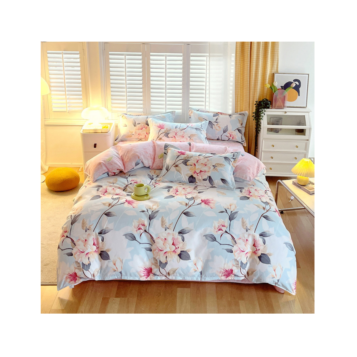 Polyester Flower Printed Microfiber 3D Printed 4PCS Duvet Cover Set