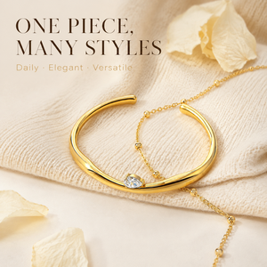 Brazalete abierto irregular chapado en oro amarillo claro, resistente al deslustre, con diseño de pera y engaste de garra retorcido, para mujer, boda, estilo moderno - Product Image 2