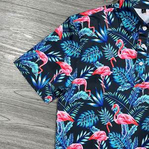 เสื้อโปโลผู้ชายลายฟลามิงโกแบบกำหนดเอง ผ้าไหมนม ระบายอากาศได้ดี แห้งเร็ว พิมพ์ลายดอกไม้ สำหรับเล่นกีฬากอล์ฟ - Product Image 4