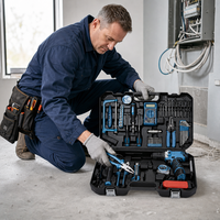 Boîte à outils en acier, ensemble de perceuses multifonctions, batterie au lithium, étui rigide, kit d'outils de quincaillerie domestique