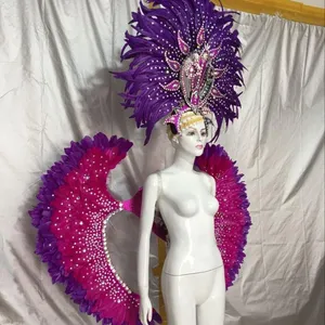Asas de penas de avestruz roxo, penas para abertura de carnaval equipe de dança desempenho parada samba traje de palco