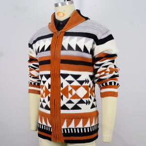 Chaqueta de punto con estampado de estilo Tribal occidental, cárdigan con cremallera y solapa étnica, suéter de <span class=keywords><strong>hombre</strong></span> con cremallera y cuello levantado de Jacquard Azteca - Product Image 4