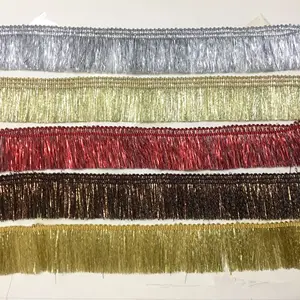 Width 4 cm Silver gold polyester metallic tassel fringe lace trim for Curtain shoes DIY clothing accessories Home textile