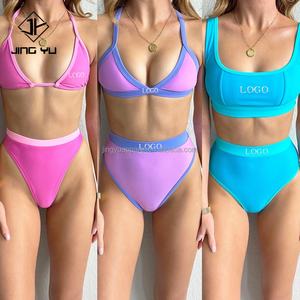 2024 New Style Wholesale Custom Designer High Quality Multicolor Women Bikini Set logo High Waist Fitness Swimwear - Product Image 1
