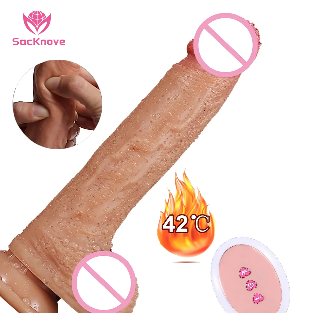 SacKnove 10 Mode Vibrating Telescopic Heating Wireless Remote Silicone Thrusting Natural Huge Realistic Dildo For Women Sex Toys